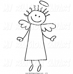 Religion Clip Art of a Happy Flying Stick Figure Angel with Hair and ...