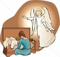 An Angel Visits Mary with her Trousseau | Nativity Clipart