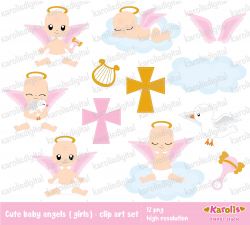 Baby angel for girls baptism/ religious clip art set