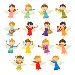 Colorful Musical Angels Set Semi Exclusive Clip Art Set For Digitizing and  More