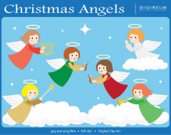 Pretty Christmas Angels Clipart Digital Printable Clip Art