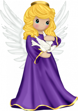 Cute Angel with Purple Robe and Dove Free PNG Clipart | Gallery ...