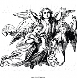 Clip Art of a Black and White Trio of Angels by Prawny Vintage - #659