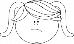 Black and White Angry Face Little Girl Clip Art - Black and White ...