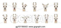 Vector Stock - Heads of lama with different emotions - smiling, sad ...
