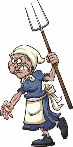 Angry old lady with shovel clipart