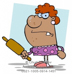 Clipart Image of A Black Woman Who Is Upset and Holding a Rolling Pin