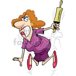 angry lady with rolling pin clipart. Royalty-free clipart # 393536