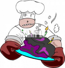 An Angry Chef Holding a Melting Birthday Cake - Clipart