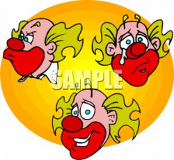 A Happy, Angry, and Sad Clown - Clipart