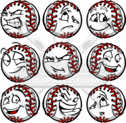 Cartoon Baseball Faces - Angry, Happy, Mad, Determined, Confused