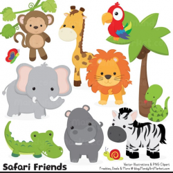 Cute Jungle Animal Clipart - Cute Safari Clipart, Jungle Animal Vectors,  Safari Animal Vectors, Monkey Clipart, Elephant Clipart