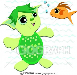 Vector Illustration - Cute alien turtle with orange fish. Stock Clip ...