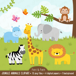 Jungle Clip Art Animals clipart Baby Cute Digital Papers