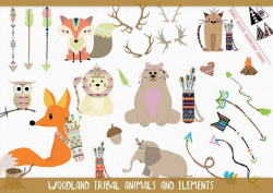 Tribal Clipart, Vector Clipart, Woodland Nursery, Clipart Animals ...