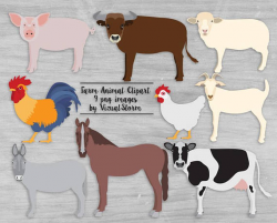 Farm Animal Clipart Cattle Barn Animals Cow Bull Rooster Chicken ...
