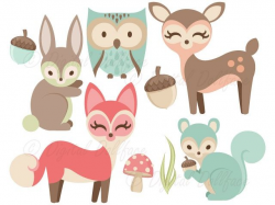 Woodland Animals Clipart - Fox, Owl, Deer, Bunny, Squirrel ...