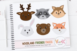 Forest Animals Faces, Woodland Animals Clipart, Deer, Fox, Racoon, Bunny,  Bear, Animal Faces Clipart, Woodland Baby Shower