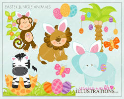 Easter Jungle Animals Cute Digital Clipart for Invitations