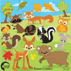 Forest Critters clip art, forest clipart, forest animal clipart, woodland  animal clipart, Deer clipart, bear clipart, fox clipart, AMB-371