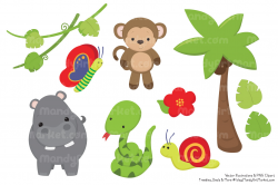 Cute Jungle Animal Clipart & Vectors by Amanda Ilkov | TheHungryJPEG.com