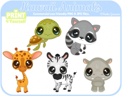 Instant Download Kawaii Animals Clipart // Safari Clipart //