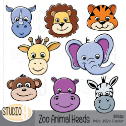 Animal Clipart: ZOO ANIMAL HEADS Clip Art, Zoo Animal Download ...