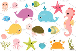 Cute sea animals clipart set ~ Illustrations ~ Creative Market