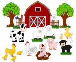 Farm animals , farm clip art, cute animals, barn,fruit trees ...
