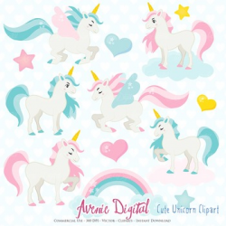 Cute Unicorn Clipart Scrapbook Commercial Use. Pegasus flying horse ...