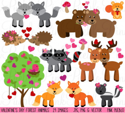 Valentine's Day Forest Animals ~ Illustrations ~ Creative Market