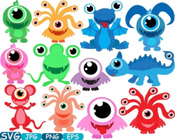 Cute Monsters clipart svg Silhouettes animals Halloween Space alien ...