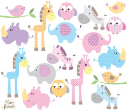 Baby Animals Clipart DIY Baby Shower Pastel Cute Elephant Giraffe ...