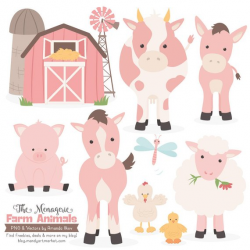 Premium Soft Pink Farm Animals Clip Art & Vectors - Soft Pink Farm ...