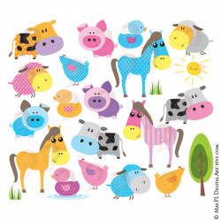 Farm Animal Clipart Cute Baby Animals includes Horse Pig