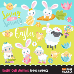 Easter clipart. Cute Spring animals graphics baby bunny