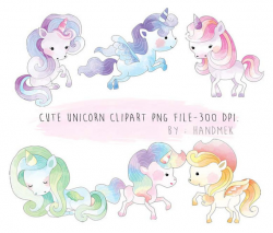 Cute Unicorn watercolor clipart Instant Download PNG file