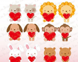 Love Animals Clipart, Love Clipart , Valentine Animals , cat ...