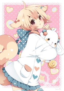 Anime Girl with blonde hair, short hair, brown eyes, sweater, dog ...