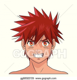 Vector Stock - Portrait face manga anime male red hair eyes ...