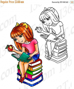 50% OFF Girl Reading Clipart, Girl Reading Clip Art, Digital Stamp ...
