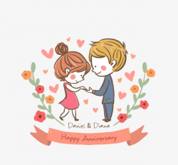 Cute Couple Anniversary Greeting Card Vector, Lovely, Lovers ...