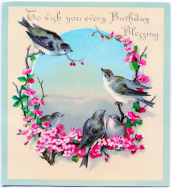 Vintage Clip Art Image - Sweet Birds with Flowers - Birthday ...
