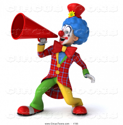 Circus Clipart of a 3d Clown Announcing to the Left with a Megaphone ...