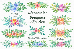 Watercolor bouquets clipart transparent background PNG