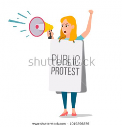 Woman Shouting Through Megaphone Vector. Public Female Protest ...
