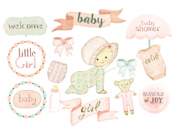 Baby girl clipart, baby shower clipart, birth announcement, baby ...