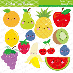 Kawaii Fruit Clipart, Cute Fruit Clip Art , Food clipart (CG209 ...