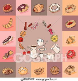 Vector Stock - Template with different kinds of pastry. sweet ...