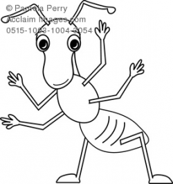 Clip Art Image of a Cartoon Ant in Black and White